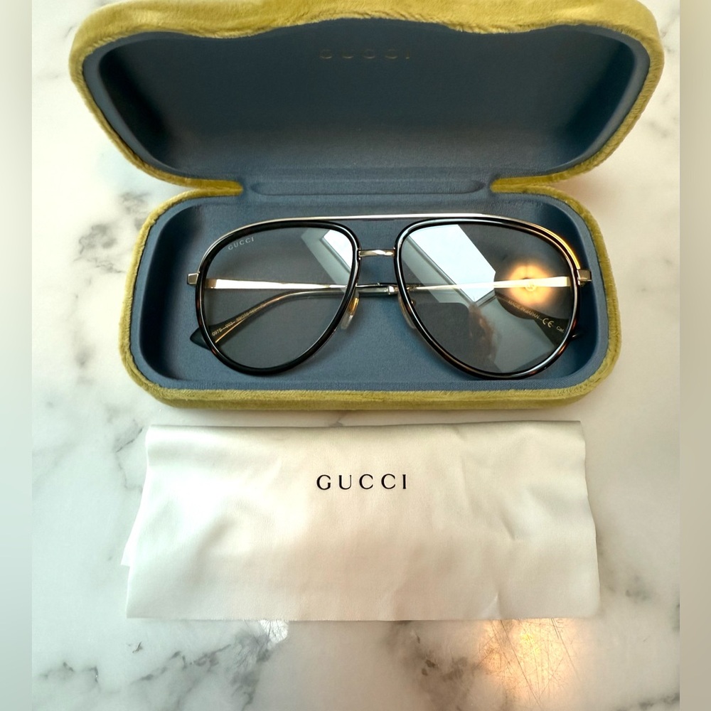 Gucci Gold and Dark Tortoise Aviator Tinted Glasses